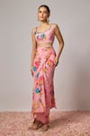Buy Krishna Padia Pink Crepe Embroidery, Stones Square Neck Floral Hand Blouse And Draped Skirt Set at Aza Fashions Buy_Krishna Padia_Pink Crepe Embroidery, Stones Square Neck Floral Hand Blouse And Draped Skirt Set _at_Aza_Fashions