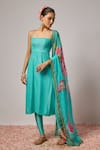 Buy_Krishna Padia_Aqua Lurex, Georgette, Lycra, Organza Embroidery, Floral Hand Kurta Set _at_Aza_Fashions