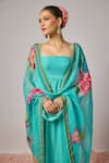 Buy_Krishna Padia_Aqua Lurex, Georgette, Lycra, Organza Embroidery, Floral Hand Kurta Set _Online_at_Aza_Fashions