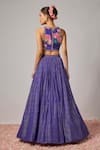 Shop_Krishna Padia_Blue Lurex, Georgette, Crepe Metallic Thread, Floral Hand Lehenga Set _at_Aza_Fashions