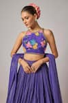 Krishna Padia_Blue Lurex, Georgette, Crepe Metallic Thread, Floral Hand Lehenga Set _Online_at_Aza_Fashions