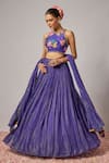 Buy_Krishna Padia_Blue Lurex, Georgette, Crepe Metallic Thread, Floral Hand Lehenga Set _at_Aza_Fashions