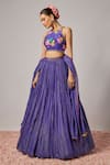 Buy_Krishna Padia_Blue Lurex, Georgette, Crepe Metallic Thread, Floral Hand Lehenga Set _Online_at_Aza_Fashions