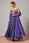 Krishna Padia_Blue Lurex, Georgette, Lycra, Organza Embroidery, Floral Hand Anarkali Set _Online_at_Aza_Fashions