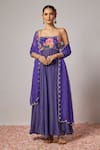 Buy_Krishna Padia_Blue Lurex, Georgette, Lycra, Organza Embroidery, Floral Hand Anarkali Set _at_Aza_Fashions