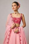Krishna Padia_Pink Silk, Organza Embroidery, Sequins Square Neck Floral Hand Lehenga Set _Online_at_Aza_Fashions