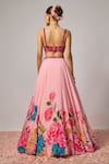 Shop_Krishna Padia_Pink Silk, Organza Embroidery, Sequins Square Neck Floral Hand Lehenga Set _at_Aza_Fashions