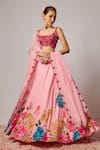 Krishna Padia_Pink Silk, Organza Embroidery, Sequins Square Neck Floral Hand Lehenga Set _at_Aza_Fashions