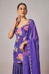 Krishna Padia Blue Crepe, Organza, Lurex, Georgette Embroidery, Floral Hand Kurta Sharara Set Online at Aza Fashions Krishna Padia_Blue Crepe, Organza, Lurex, Georgette Embroidery, Floral Hand Kurta Sharara Set _Online_at_Aza_Fashions