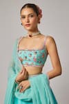 Buy_Krishna Padia_Blue Silk, Organza Sequins, Embroidery Square Neck Floral Hand Lehenga Set _Online_at_Aza_Fashions