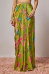 Krishna Padia_Green Crepe Sequins, Beads, Embroidery Floral Hand Cape Draped Skirt Set _Online_at_Aza_Fashions