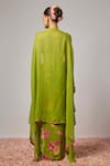 Shop_Krishna Padia_Green Crepe Sequins, Beads, Embroidery Floral Hand Cape Draped Skirt Set _at_Aza_Fashions