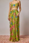 Buy_Krishna Padia_Green Crepe Sequins, Beads, Embroidery Floral Hand Cape Draped Skirt Set _Online_at_Aza_Fashions