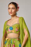 Shop_Krishna Padia_Green Crepe Sequins, Beads, Embroidery Floral Hand Cape Draped Skirt Set _Online_at_Aza_Fashions