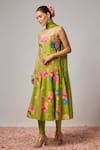 Krishna Padia_Green Crepe, Lycra, Organza Embroidery, Sequins, Floral Hand Anarkali Set _Online_at_Aza_Fashions