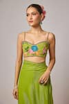 Krishna Padia_Green Lurex, Georgette, Organza Floral Hand Pre-draped Saree With Blouse _Online_at_Aza_Fashions