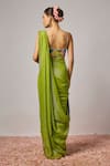 Shop_Krishna Padia_Green Lurex, Georgette, Organza Floral Hand Pre-draped Saree With Blouse _at_Aza_Fashions