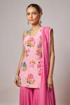 Krishna Padia_Pink Crepe, Lurex, Georgette Embroidery, Beads Floral Print Kurta Sharara Set _Online_at_Aza_Fashions