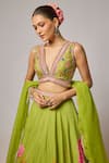 Krishna Padia_Lime Doriya, Organza Sequins, Beads, Stones, Embroidery Floral Print Lehenga Set _Online_at_Aza_Fashions