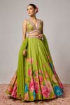 Buy_Krishna Padia_Lime Doriya, Organza Sequins, Beads, Stones, Embroidery Floral Print Lehenga Set _Online_at_Aza_Fashions