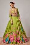Shop_Krishna Padia_Lime Organza Sequins, Embroidery, Beads Sweetheart Floral Hand Lehenga Set _Online_at_Aza_Fashions