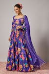 Buy_Krishna Padia_Blue Crepe, Organza, Lycra Embroidery, Floral Print Anarkali With Dupatta _at_Aza_Fashions