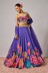 Buy_Krishna Padia_Blue Doriya, Organza Embroidery, Sequins, Beads, Fabric Floral Hand Lehenga Set _at_Aza_Fashions