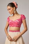 Buy_Krishna Padia_Pink Silk Sequins, Embroidery Sweetheart Neck Floral Hand Blouse _Online_at_Aza_Fashions