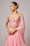 Krishna Padia_Pink Organza Embroidery, Beads, Sequins Sweetheart Neck Floral Hand Lehenga Set _Online_at_Aza_Fashions