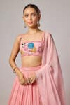 Krishna Padia_Pink Lurex, Georgette, Crepe, Organza Embroidery, Floral Hand Lehenga Set _Online_at_Aza_Fashions