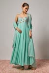 Buy_Krishna Padia_Mint Georgette, Lurex, Lycra, Organza Embroidery, Floral Hand Anarkali Set _at_Aza_Fashions