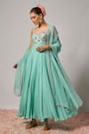 Krishna Padia_Mint Georgette, Lurex, Lycra, Organza Embroidery, Floral Hand Anarkali Set _Online_at_Aza_Fashions