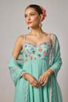 Buy_Krishna Padia_Mint Georgette, Lurex, Lycra, Organza Embroidery, Floral Hand Anarkali Set _Online_at_Aza_Fashions