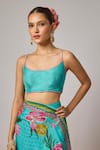 Krishna Padia_Blue Organza, Silk Embroidery, Floral Hand Pre-draped Saree With Blouse _Online_at_Aza_Fashions