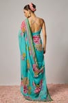 Shop_Krishna Padia_Blue Organza, Silk Embroidery, Floral Hand Pre-draped Saree With Blouse _at_Aza_Fashions
