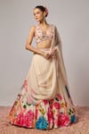 Buy_Krishna Padia_Ivory Organza Embroidery, Beads, Sequins V-neck Floral Hand Lehenga Set _at_Aza_Fashions
