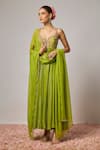 Buy_Krishna Padia_Green Lurex, Georgette, Organza, Lycra Embroidery Floral Hand Anarkali Set _at_Aza_Fashions