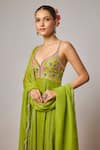 Krishna Padia_Green Lurex, Georgette, Organza, Lycra Embroidery Floral Hand Anarkali Set _Online_at_Aza_Fashions