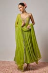 Buy_Krishna Padia_Green Lurex, Georgette, Organza, Lycra Embroidery Floral Hand Anarkali Set _Online_at_Aza_Fashions