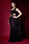 Buy_Aayushi Maniar_Black Georgette, Organza Ruffles, Raatrini Pre-draped Frill Saree With Blouse _at_Aza_Fashions