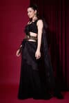 Aayushi Maniar_Black Georgette, Organza Ruffles, Raatrini Pre-draped Frill Saree With Blouse _Online_at_Aza_Fashions