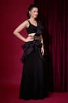 Buy_Aayushi Maniar_Black Georgette, Organza Ruffles, Raatrini Pre-draped Frill Saree With Blouse _Online_at_Aza_Fashions