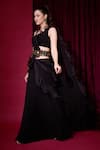 Shop_Aayushi Maniar_Black Georgette, Organza Ruffles, Raatrini Pre-draped Frill Saree With Blouse _Online_at_Aza_Fashions