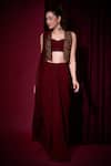 Buy_Aayushi Maniar_Maroon Georgette, Velvet Rudrani Pre-draped Saree Set With Crop Jacket _Online_at_Aza_Fashions