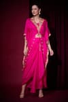 Buy_Aayushi Maniar_Pink Silk Embroidery, Tassels Sumukhi Rani Asymmetric Cape And Draped Skirt Set _at_Aza_Fashions