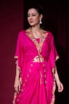 Aayushi Maniar_Pink Silk Embroidery, Tassels Sumukhi Rani Asymmetric Cape And Draped Skirt Set _Online_at_Aza_Fashions