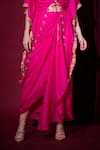 Buy_Aayushi Maniar_Pink Silk Embroidery, Tassels Sumukhi Rani Asymmetric Cape And Draped Skirt Set _Online_at_Aza_Fashions