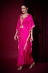 Shop_Aayushi Maniar_Pink Silk Embroidery, Tassels Sumukhi Rani Asymmetric Cape And Draped Skirt Set _Online_at_Aza_Fashions