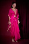 Aayushi Maniar_Pink Silk Embroidery, Tassels Sumukhi Rani Asymmetric Cape And Draped Skirt Set _at_Aza_Fashions