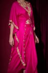 Shop_Aayushi Maniar_Pink Silk Embroidery, Tassels Sumukhi Rani Asymmetric Cape And Draped Skirt Set 